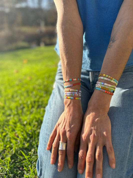 Stretchy Stack Beaded Bracelet Set - Orchard Sunset