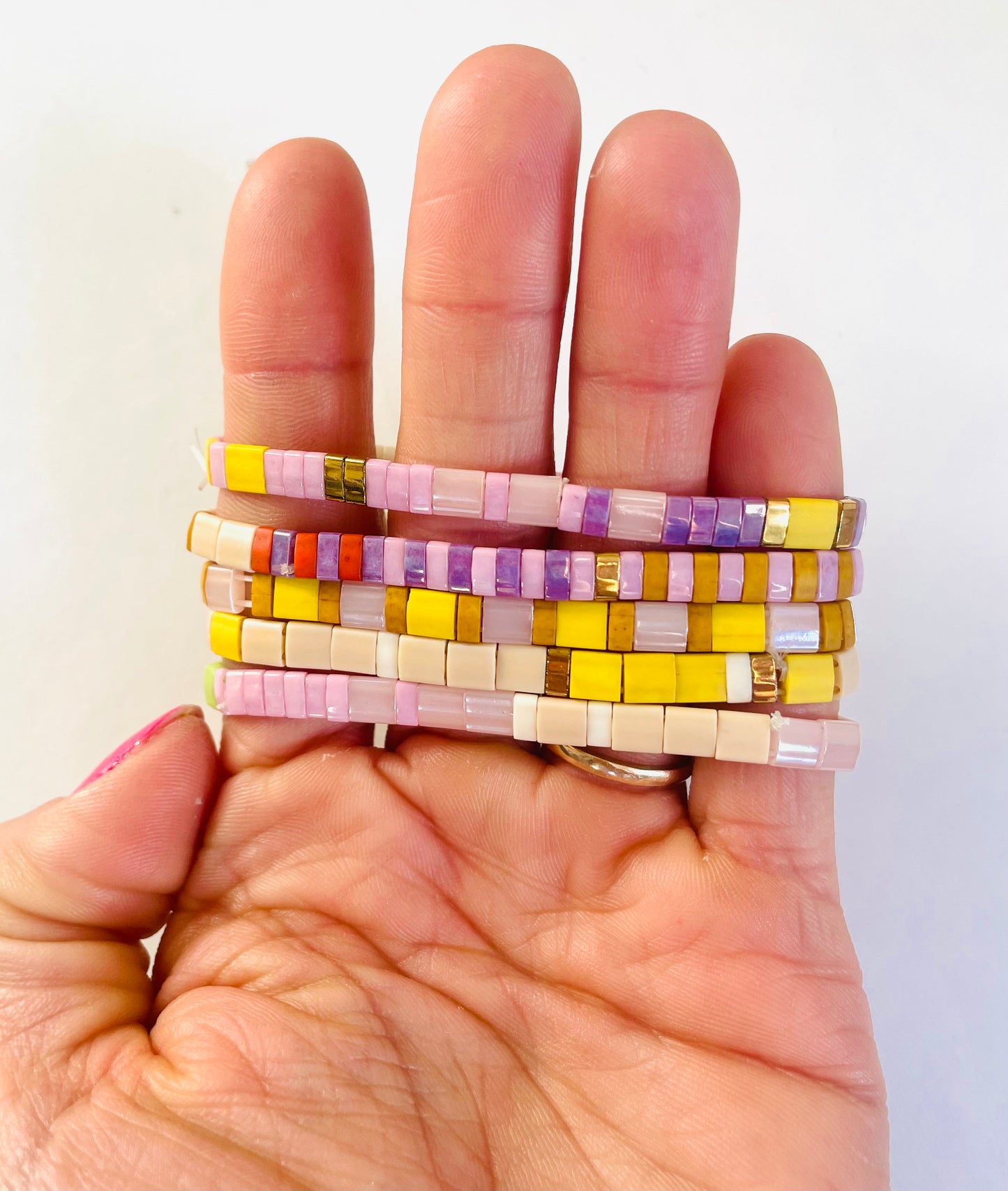 Stretchy Stack Beaded Bracelet Set - Orchard Sunset