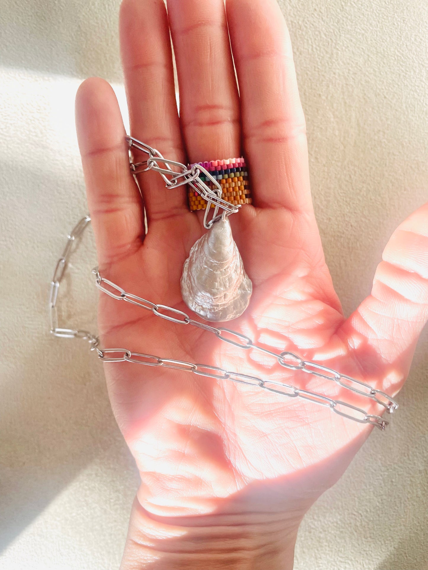 Sterling Silver Oyster Pendant on Chain Necklace
