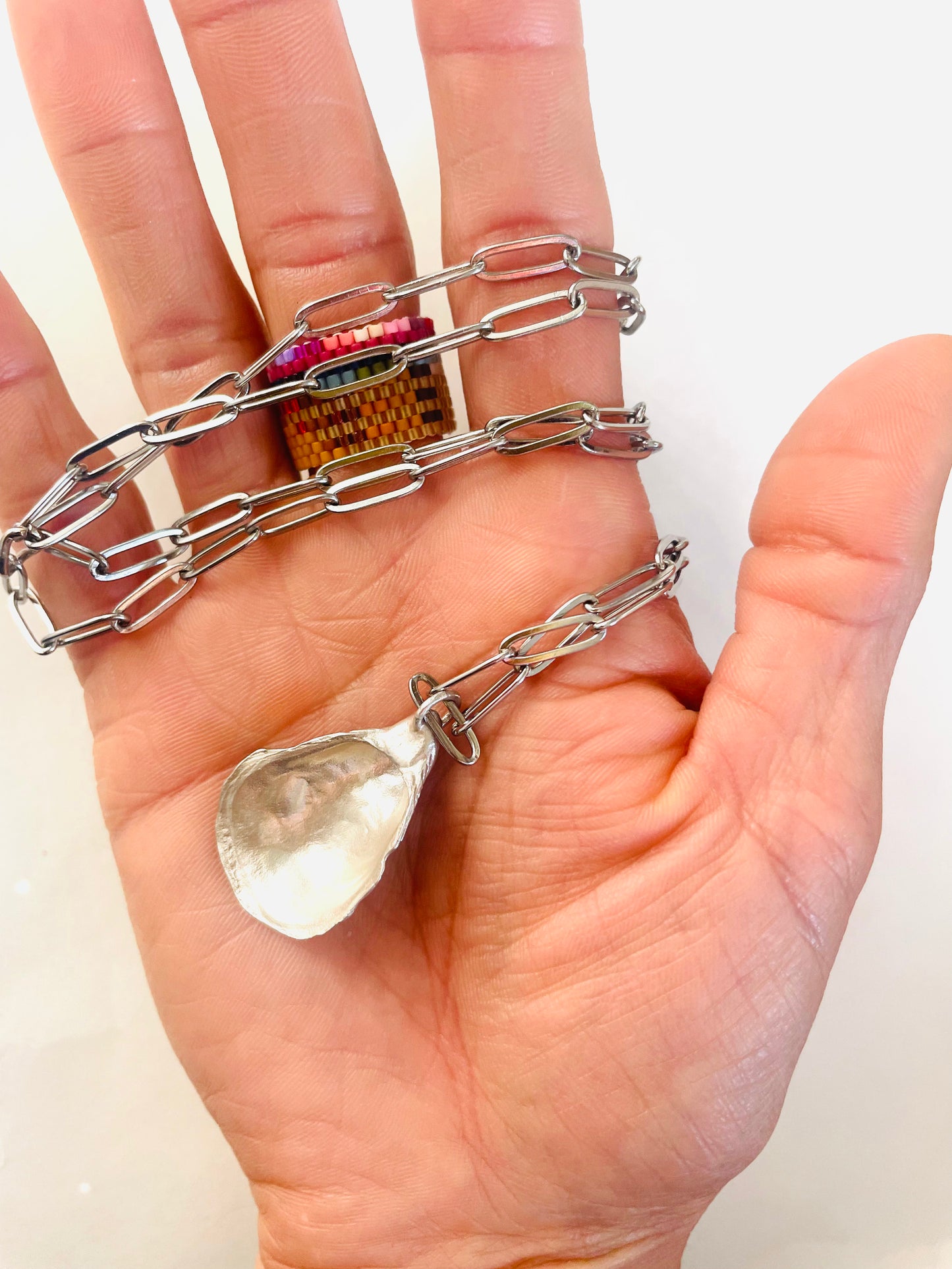 Sterling Silver Oyster Pendant on Chain Necklace